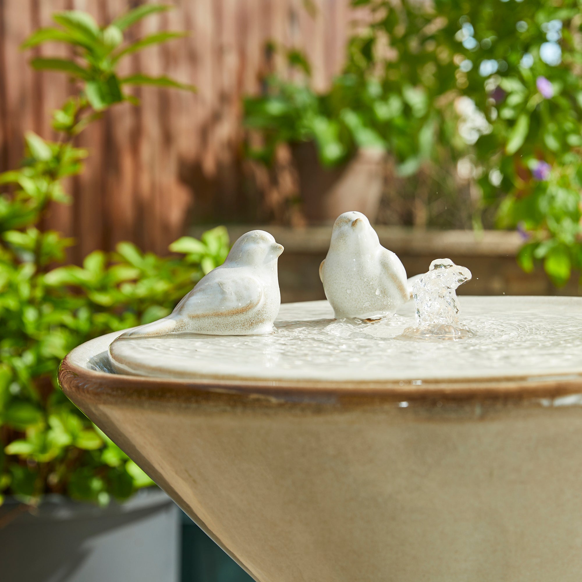  Glitzhome Beige Textured Pedestal Birdbath Ceramic Fountain with LED Light - Beige - Bonton