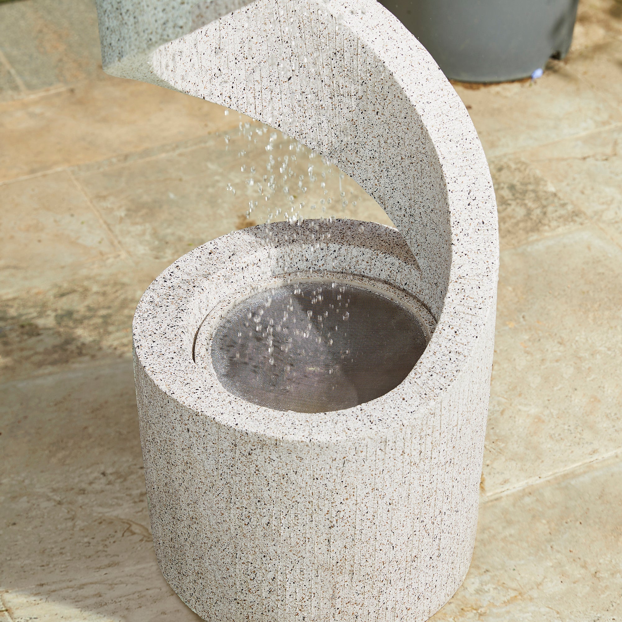  Glitzhome Mid Century Terrazzo Spiral Fountain with LED Light - Beige - Bonton