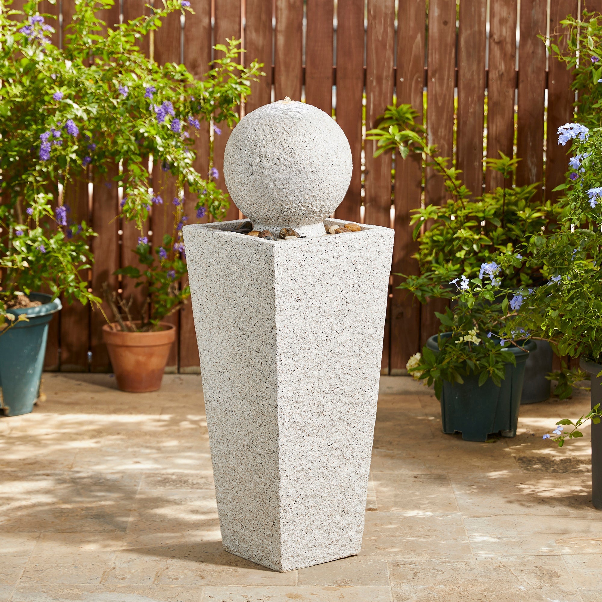  Glitzhome Modern Geometric Pedestal & Sphere Fountain with LED Light - Beige - Bonton