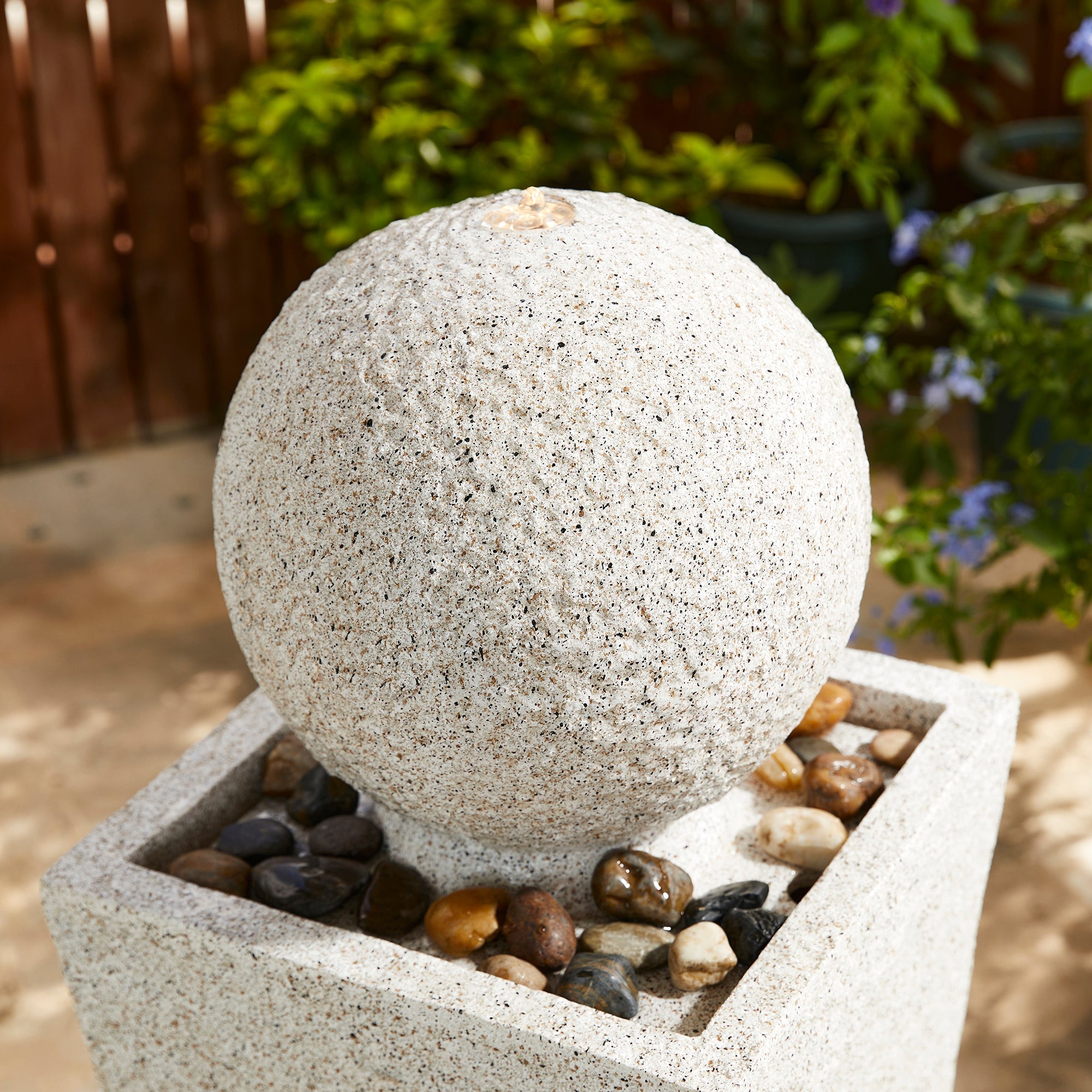  Glitzhome Modern Geometric Pedestal & Sphere Fountain with LED Light - Beige - Bonton