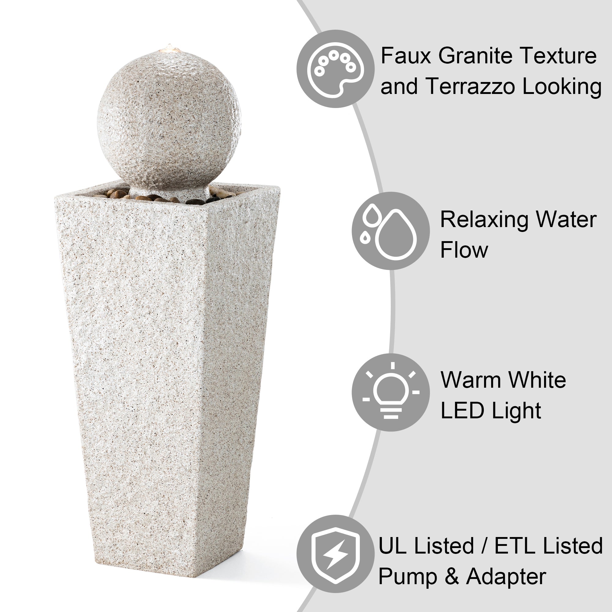  Glitzhome Modern Geometric Pedestal & Sphere Fountain with LED Light - Beige - Bonton