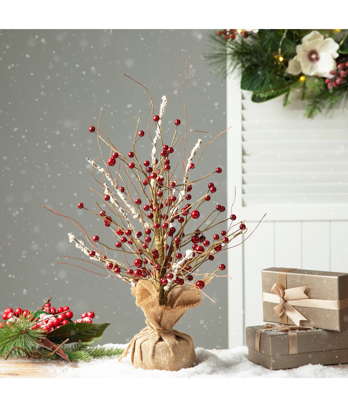  Glitzhome Christmas Red Berry Table Tree Decor Red - Red - Bonton