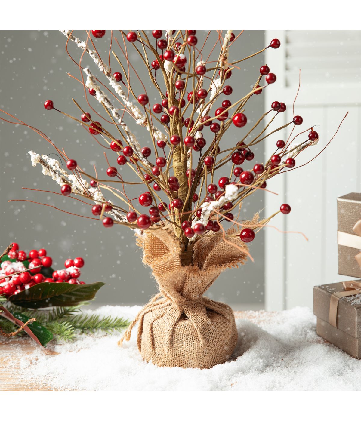  Glitzhome Christmas Red Berry Table Tree Decor Red - Red - Bonton