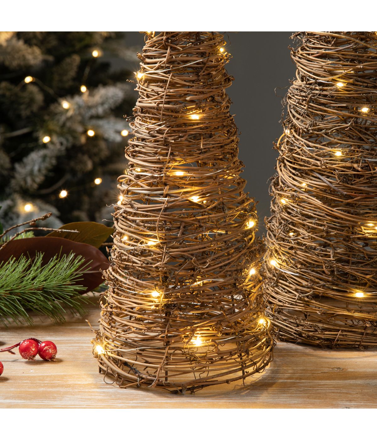  Glitzhome Set Of 2 Lighted Rattan Christmas Table Tree Decor Green - Green - Bonton