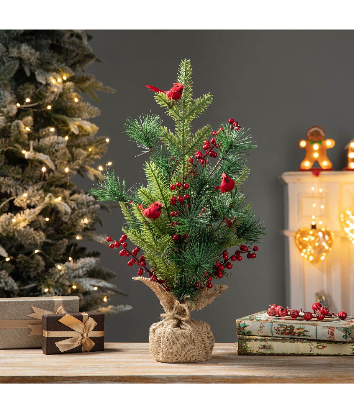  Glitzhome Christmas Cardinal Table Tree Decor Green - Green - Bonton