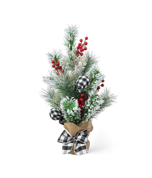 Flocked Pine And Berries Table Tree Green