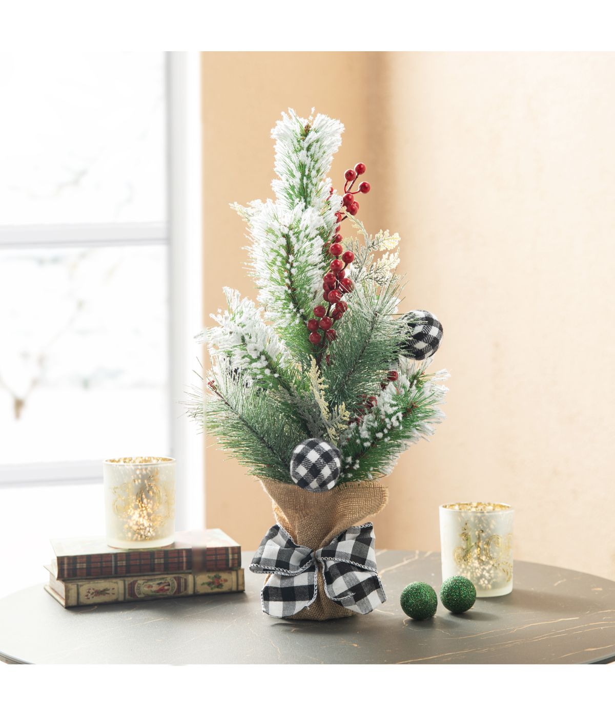  Glitzhome Flocked Pine And Berries Table Tree Green - Green - Bonton