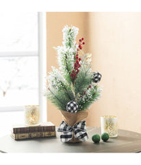 Flocked Pine And Berries Table Tree Green