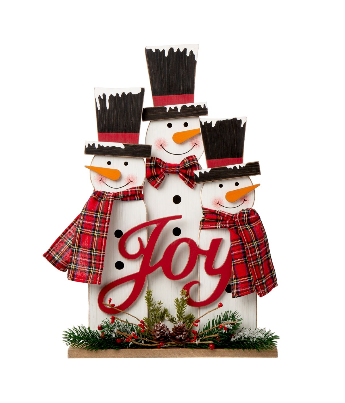  Glitzhome Wooden Snowman Family Table Decor Red - Red - Bonton