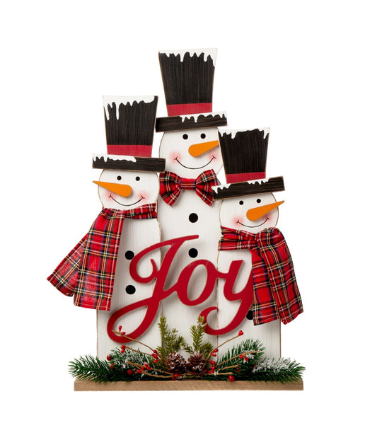 Wooden Snowman Family Table Decor Red