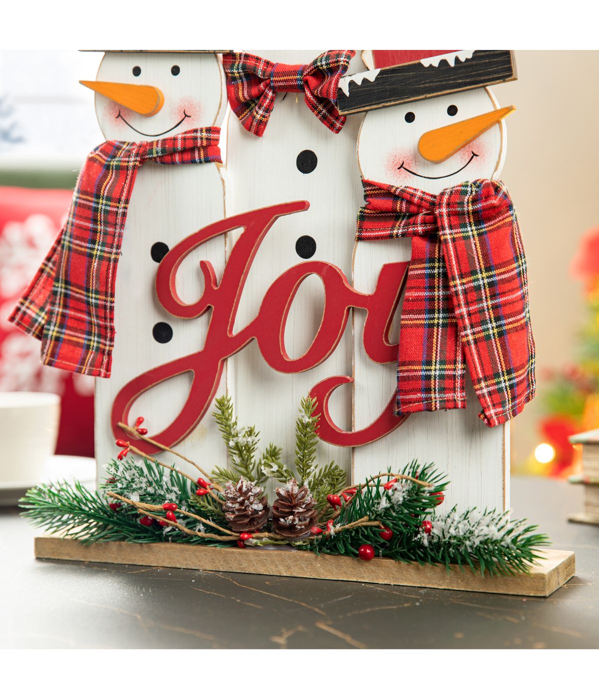  Glitzhome Wooden Snowman Family Table Decor Red - Red - Bonton