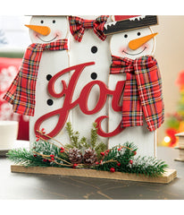 Wooden Snowman Family Table Decor Red