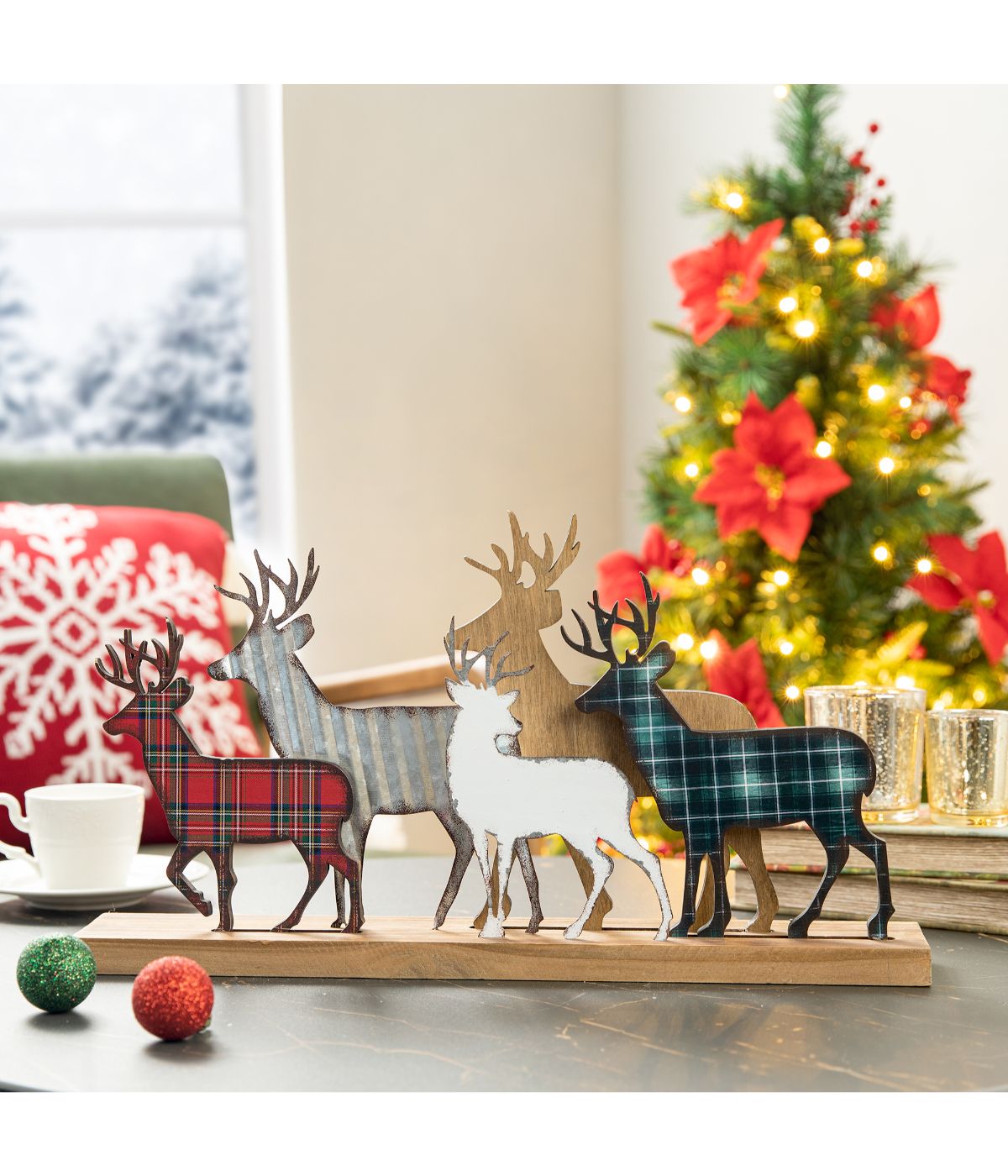  Glitzhome Galvanized Metal/Wooden Reindeer Table Decor Multi - Multi - Bonton