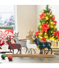 Galvanized Metal/Wooden Reindeer Table Decor Multi