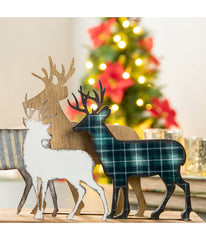 Galvanized Metal/Wooden Reindeer Table Decor Multi