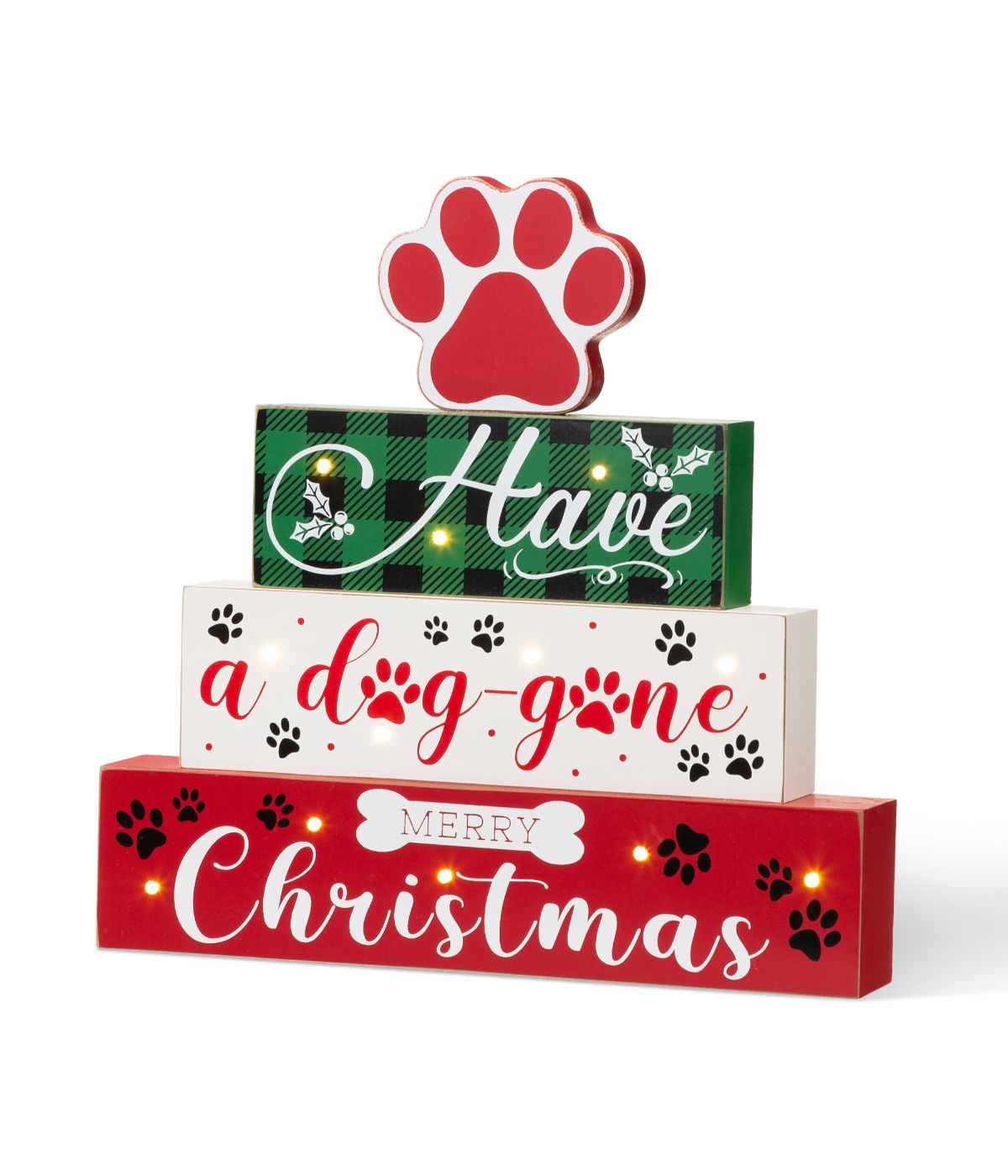  Glitzhome Lighted Wooden Pet Block Word Sign Red - Red - Bonton