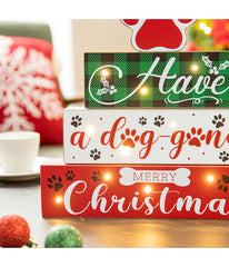 Lighted Wooden Pet Block Word Sign Red