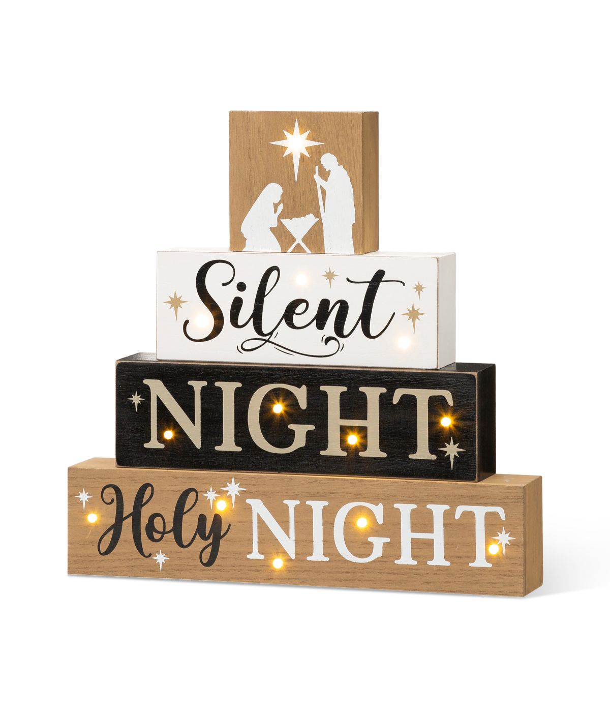  Glitzhome Lighted Wooden Nativity Block Word Sign Red - Red - Bonton