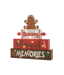 Lighted Wooden Christmas Gingerbread Man Block Table Decor Red