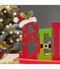 Wooden Christmas "Believe" Table Decor Red