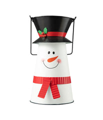 Metal Snowman Decorative Bucket White