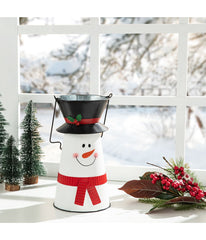 Metal Snowman Decorative Bucket White