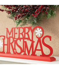 Wood & Metal Merry Christmas Table Decor Red