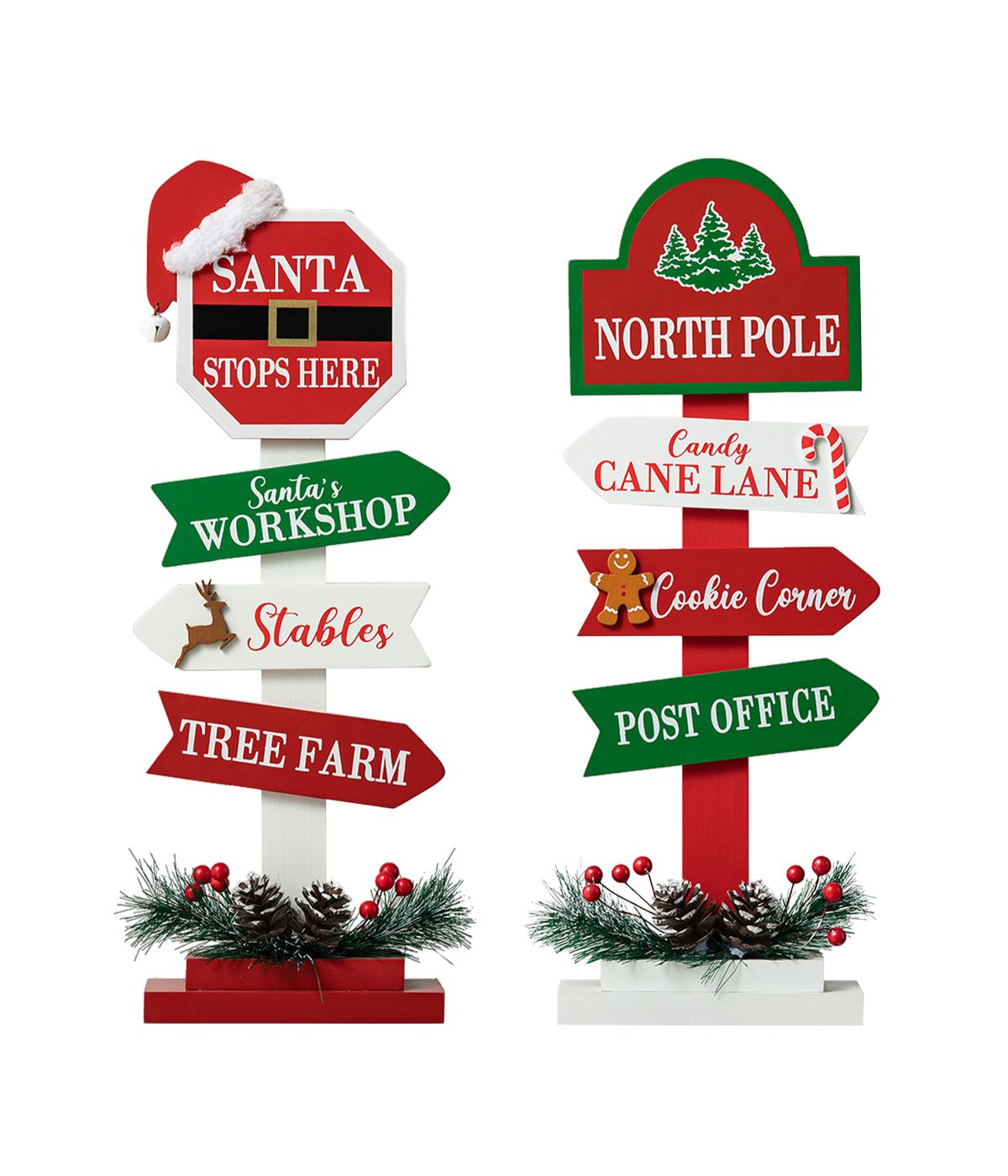  Glitzhome Set Of 2 Christmas Wooden Sign Table Decor Red - Red - Bonton