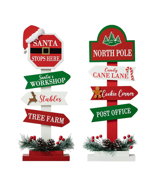 Set Of 2 Christmas Wooden Sign Table Decor Red