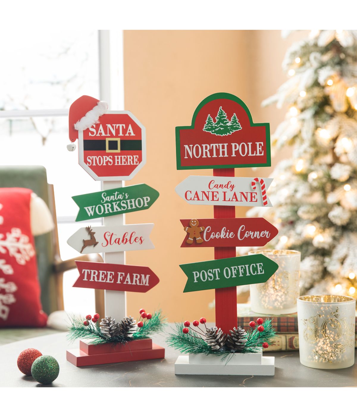  Glitzhome Set Of 2 Christmas Wooden Sign Table Decor Red - Red - Bonton