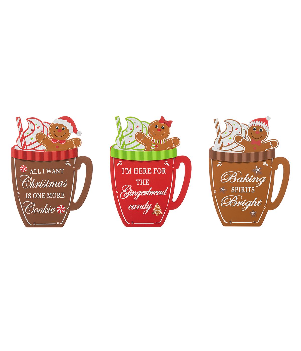  Glitzhome Set Of 3 Christmas Wooden Gingerbread Man Mug Table Decor Multi - Multi - Bonton