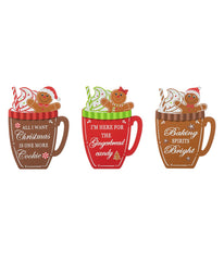 Set Of 3 Christmas Wooden Gingerbread Man Mug Table Decor Multi