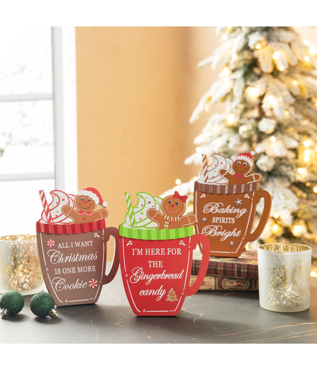  Glitzhome Set Of 3 Christmas Wooden Gingerbread Man Mug Table Decor Multi - Multi - Bonton