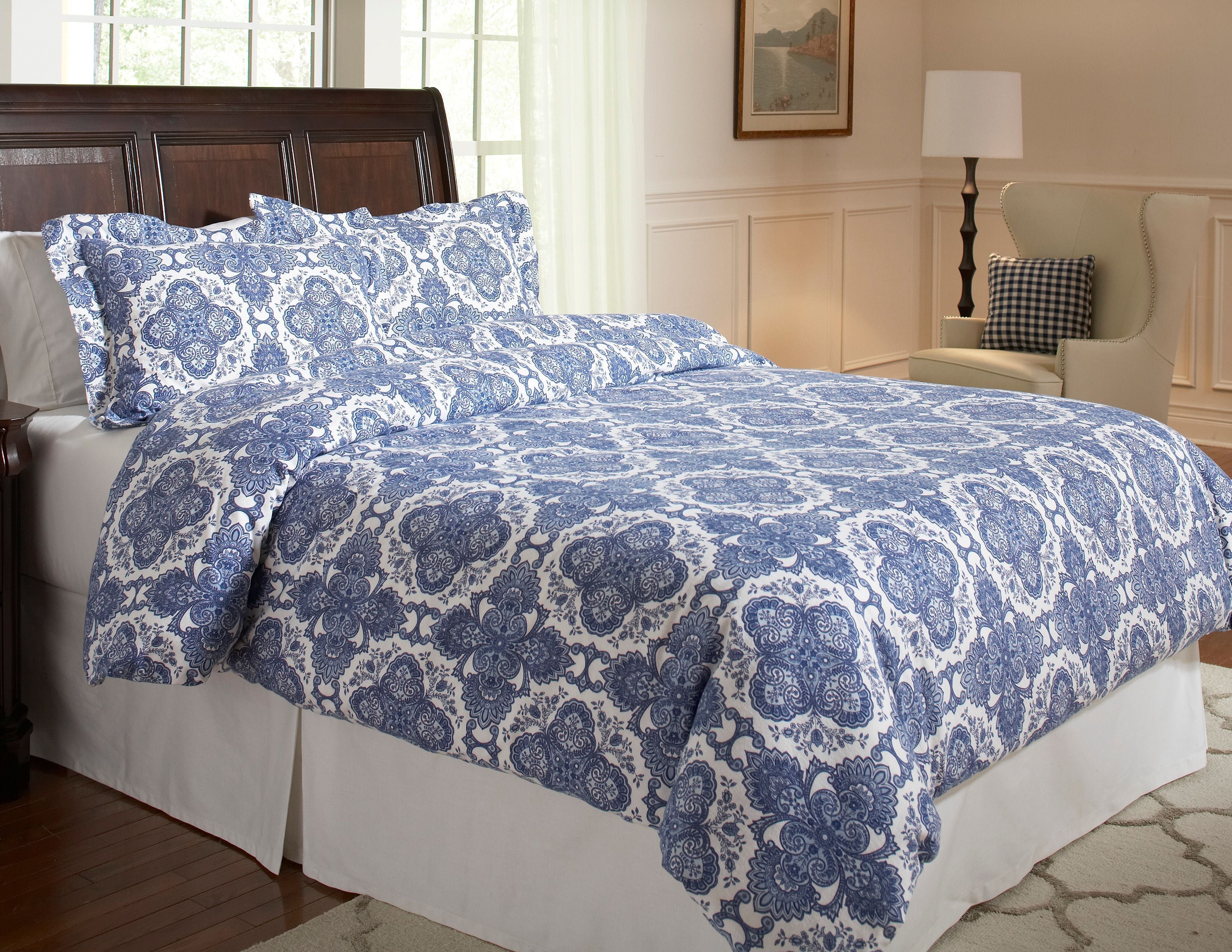  Pointehaven Cotton Luxury Flannel Solid & Print Sheet Sets - Jensen - Bonton