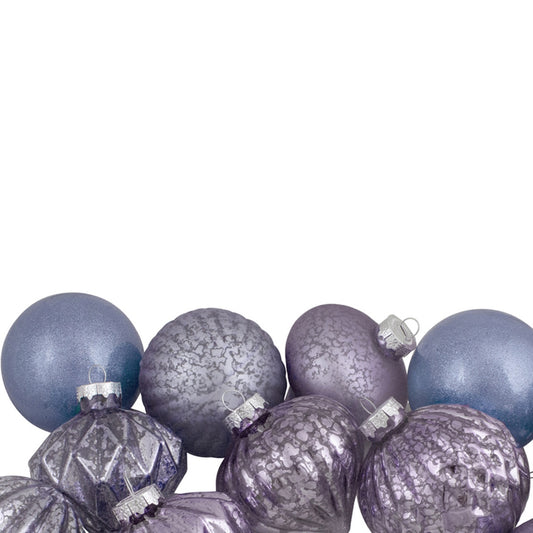 Finial and Glass Ball Christmas Ornaments -3.25" - Lavender and Blue - Set of 12