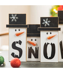 Wooden Christmas Snowman Family Table Decor White