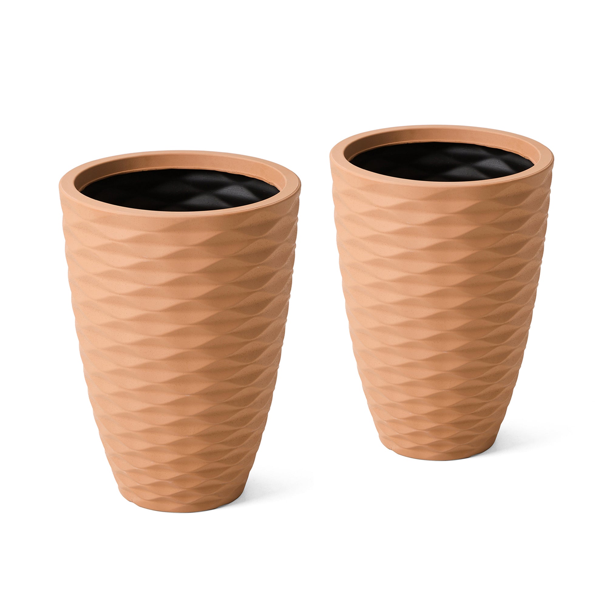  Glitzhome Set of 2 Eco-Friendly Tall Round Diamond Planters - Beige - Bonton