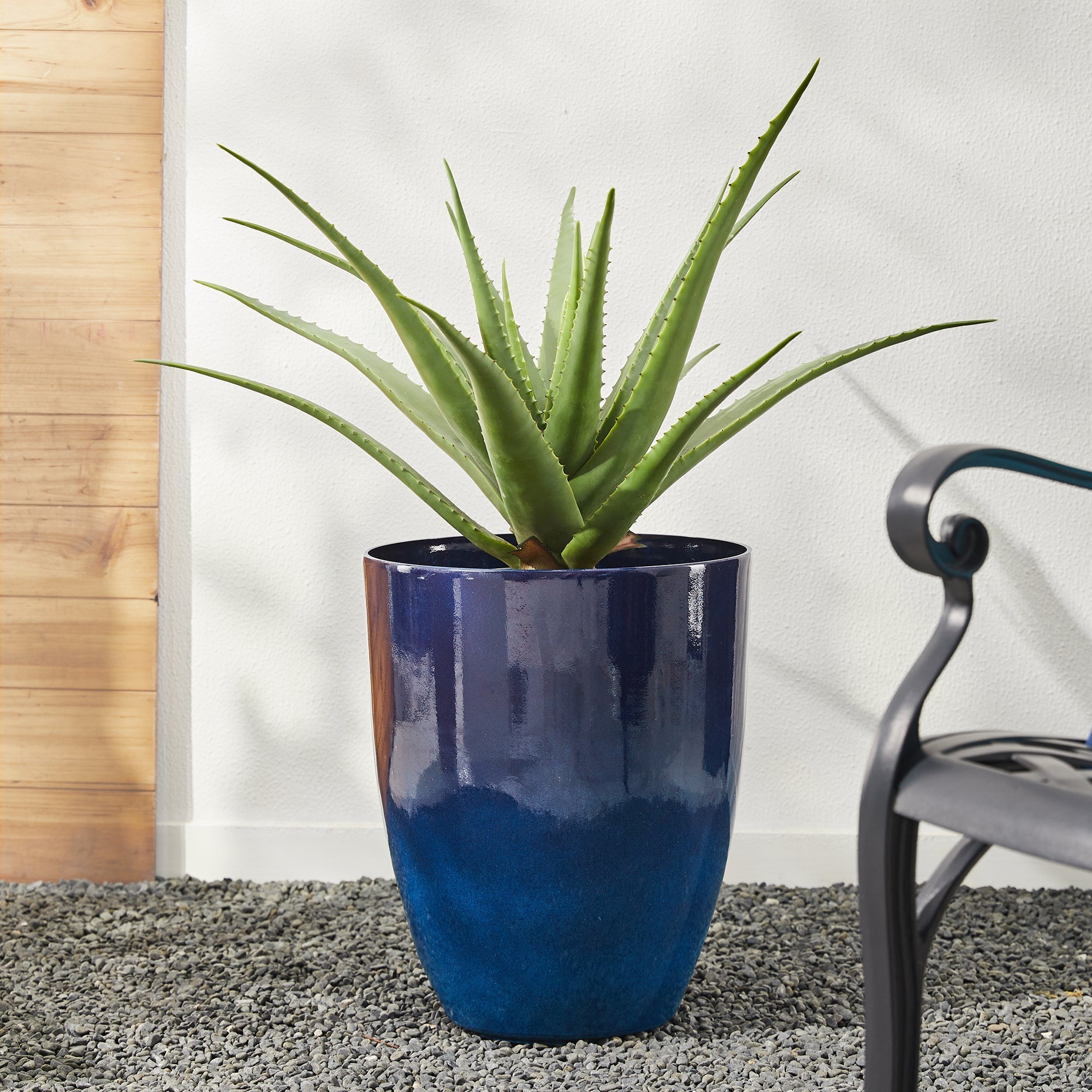  Glitzhome Set of 2 Eco-Friendly Faux Ceramic Tall Bowl Planters - Blue - Bonton