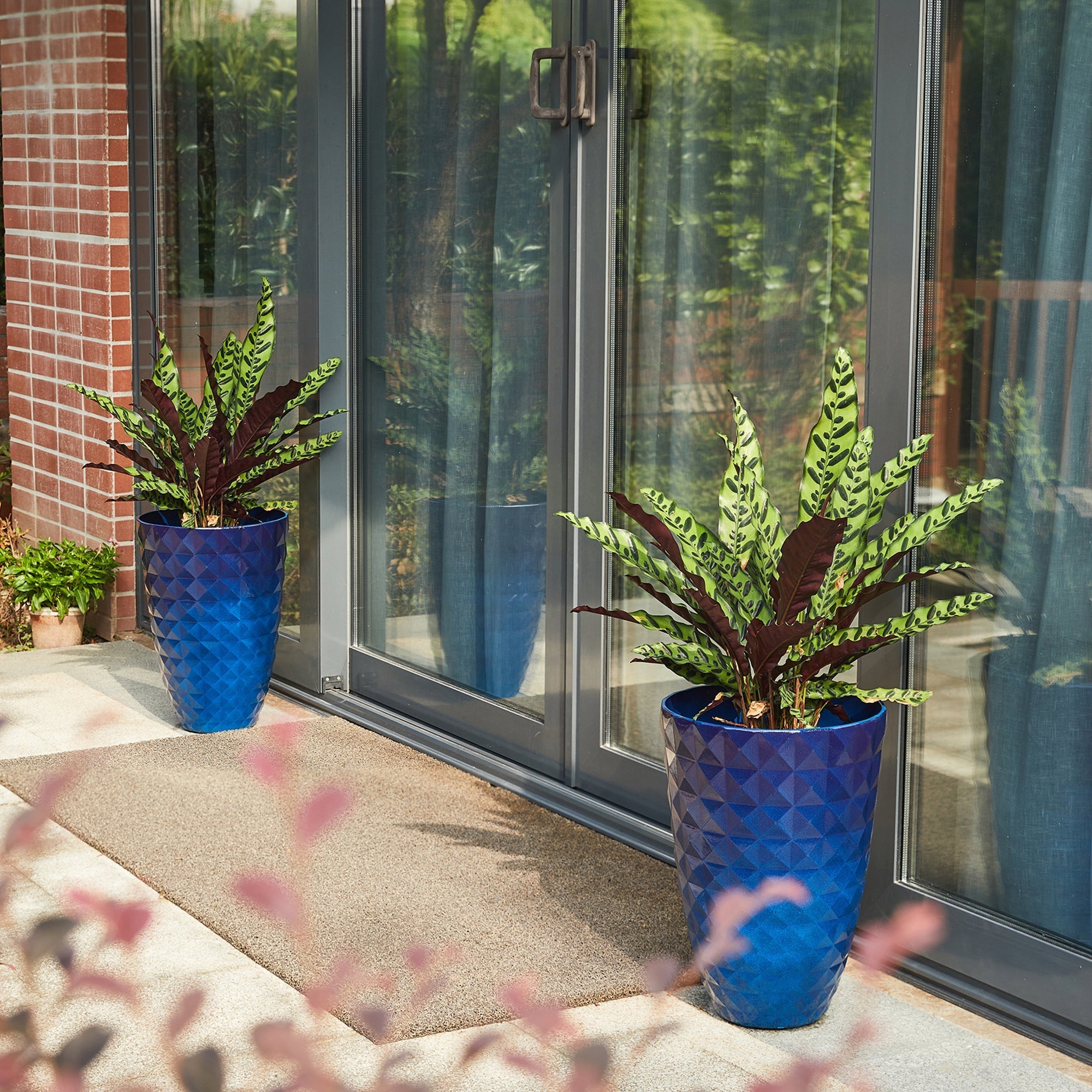  Glitzhome Set of 2 Eco-Friendly Oversized Faux Ceramic Tall Textured Planters - Blue - Bonton