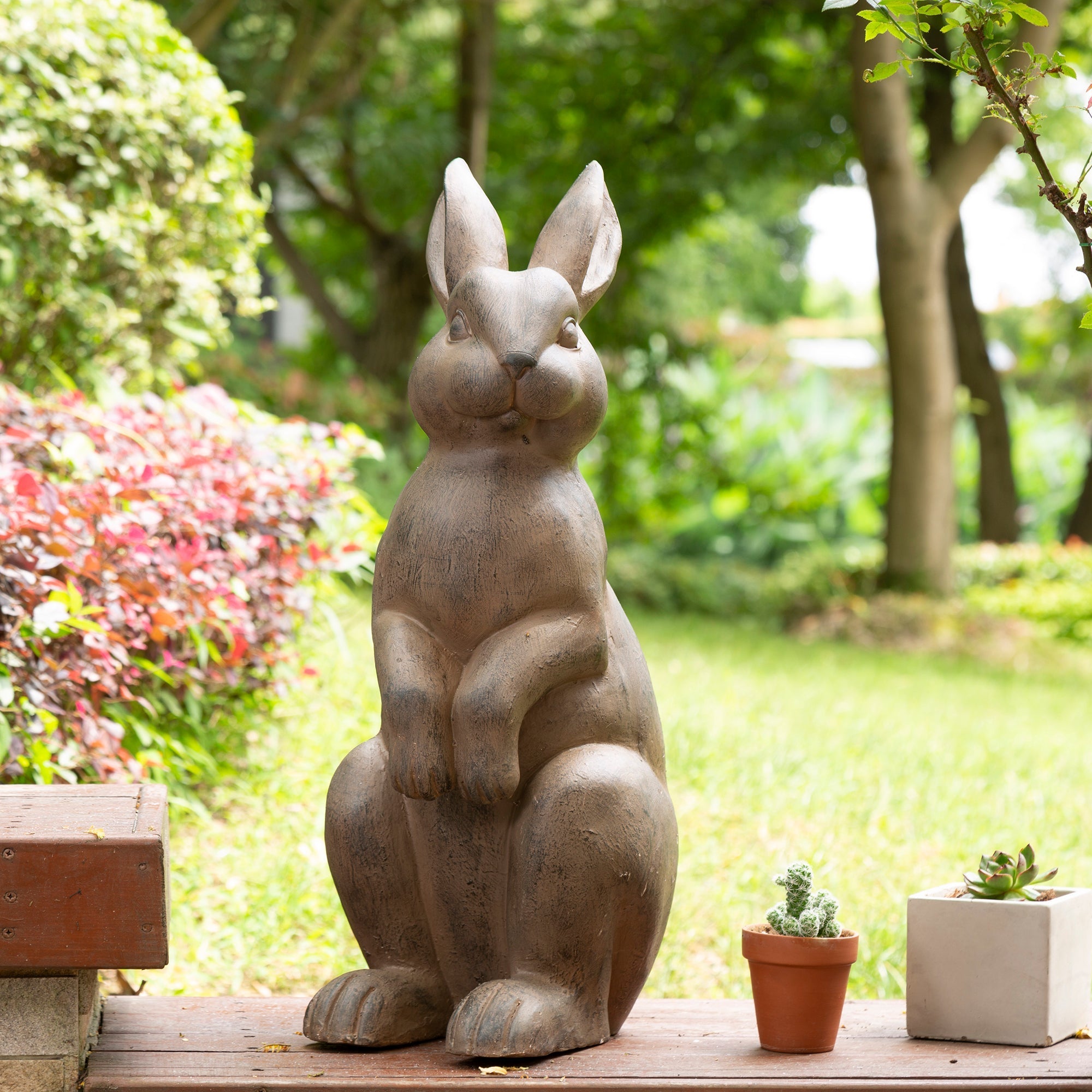  Glitzhome Standing Rabbit Statue - Brown - Bonton