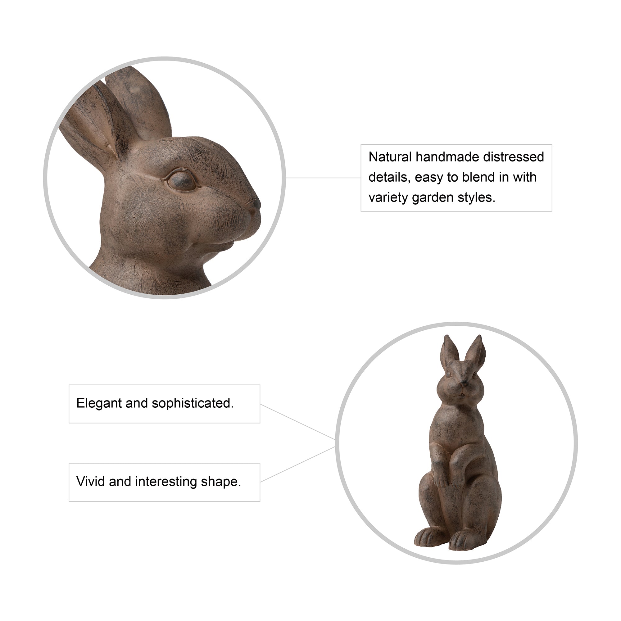  Glitzhome Standing Rabbit Statue - Brown - Bonton