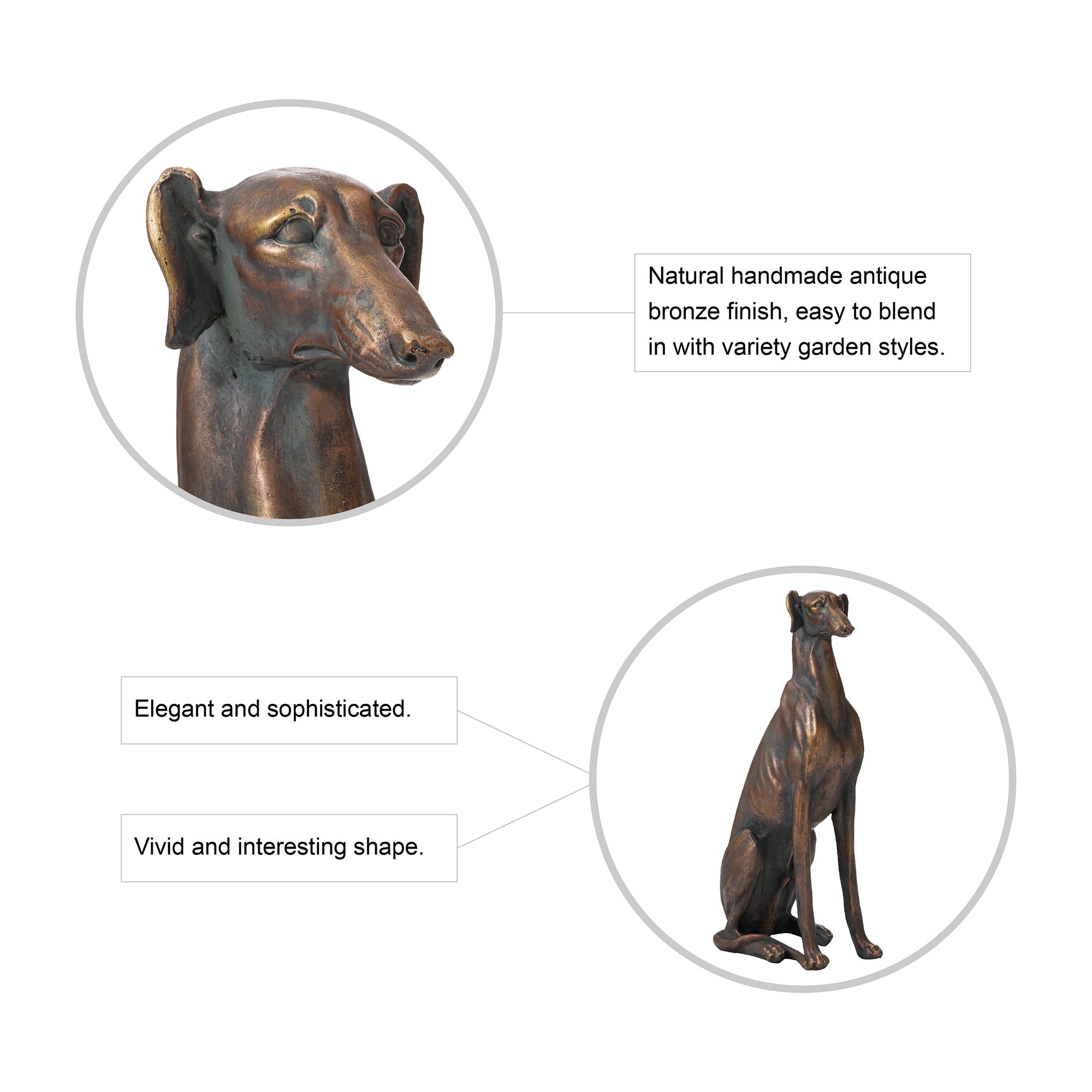  Glitzhome Sitting Greyhound Dog Statue 30.25