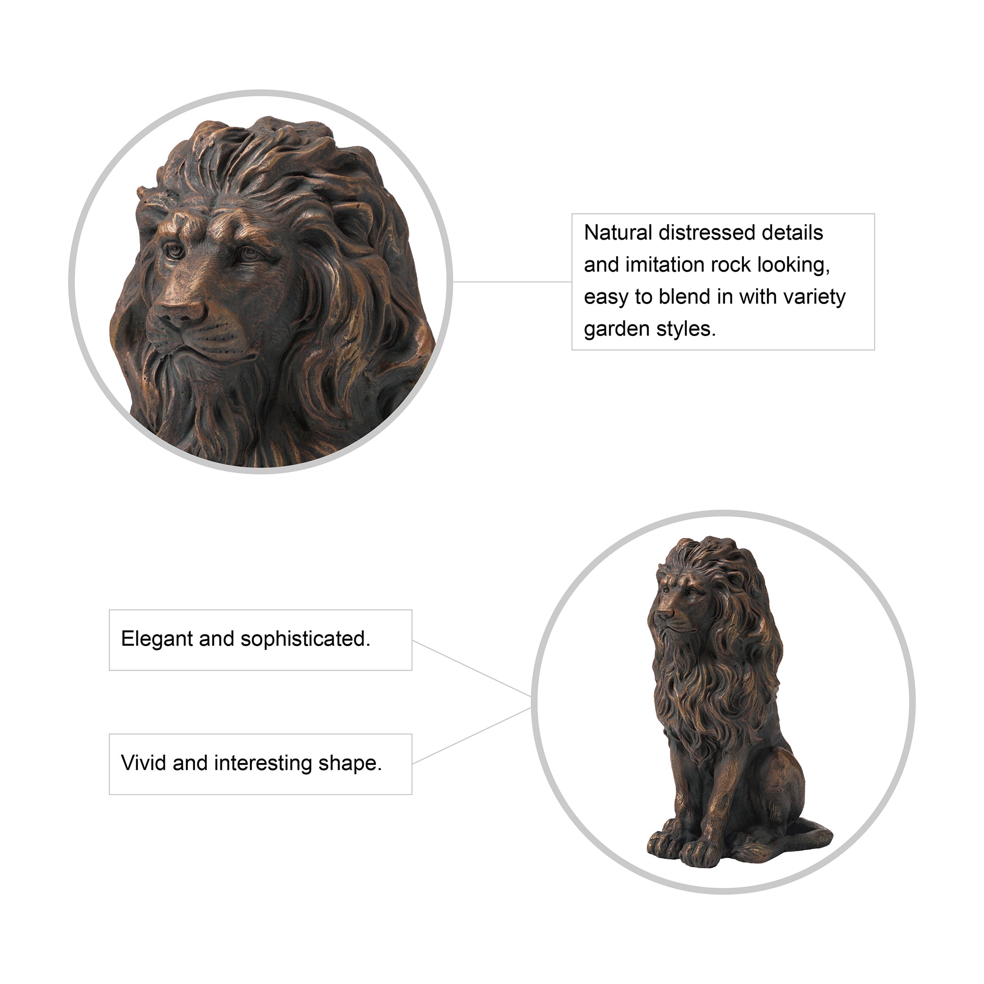  Glitzhome Guardian Standing Lion Statue - Brown - Bonton