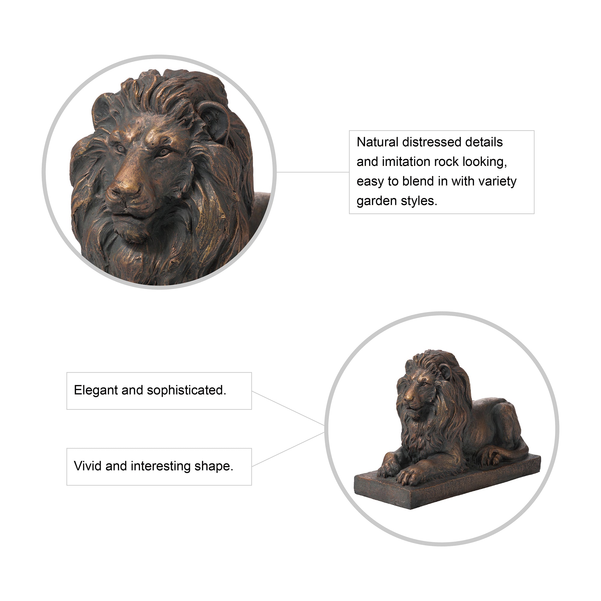  Glitzhome Lying Guardian Lion Statue - Brown - Bonton