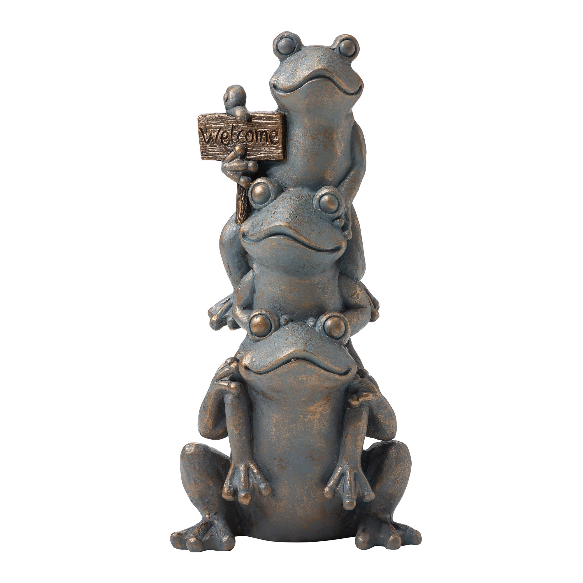  Glitzhome Bronze Stacked Frog Statue - Gray - Bonton