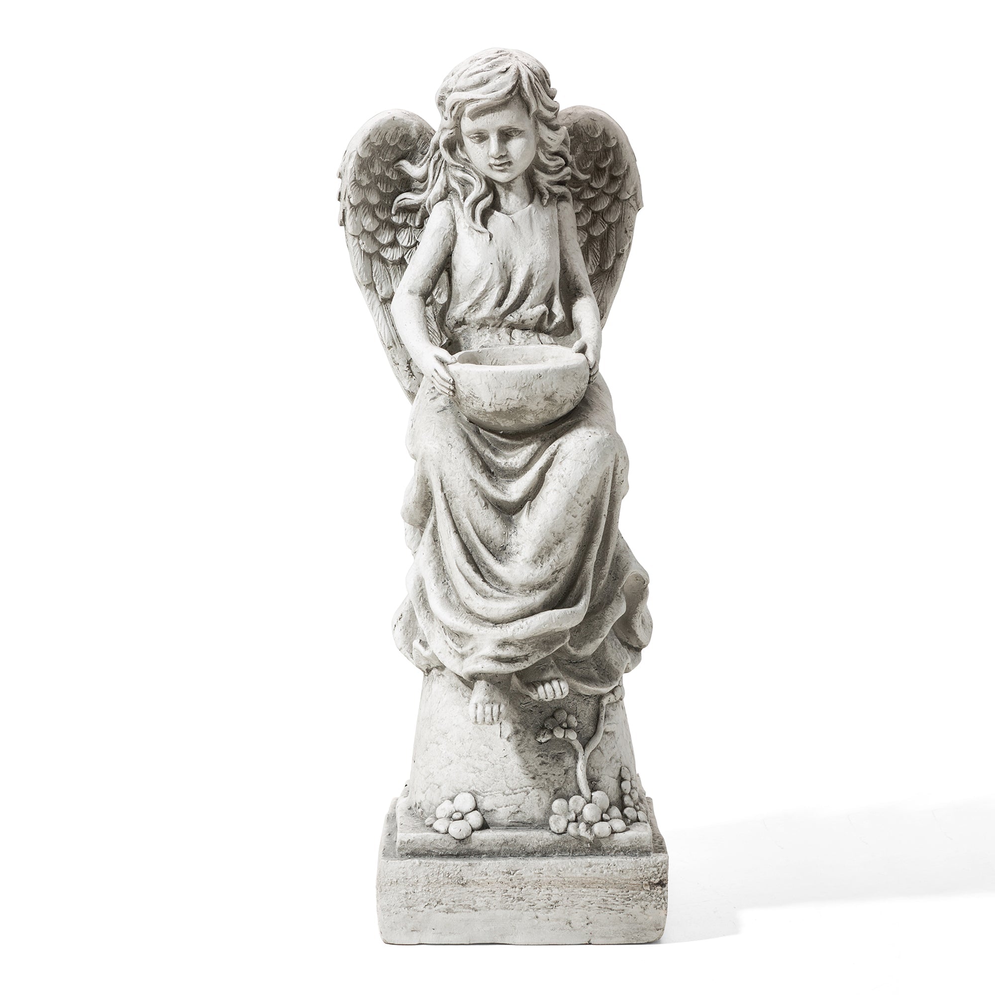  Glitzhome Angel Garden Statue with a Birdbath - White - Bonton