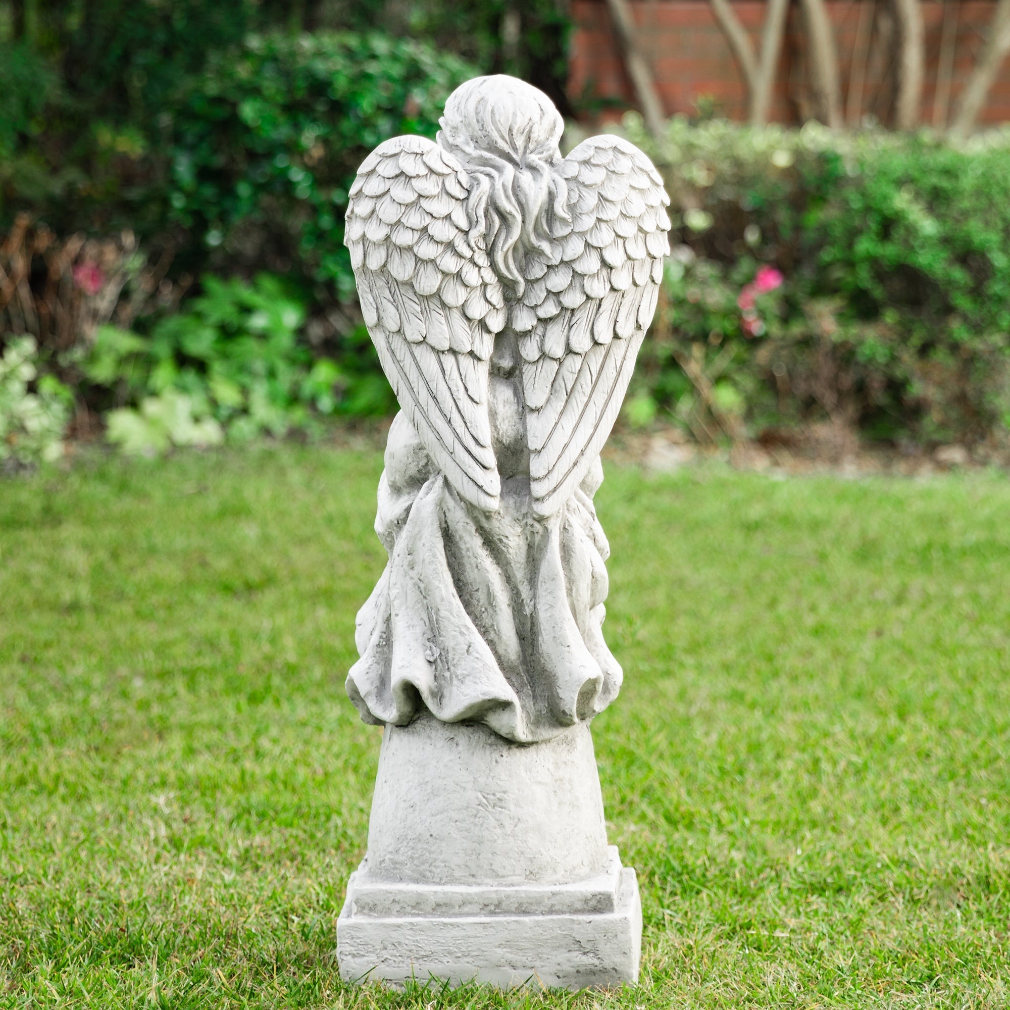  Glitzhome Angel Garden Statue with a Birdbath - White - Bonton