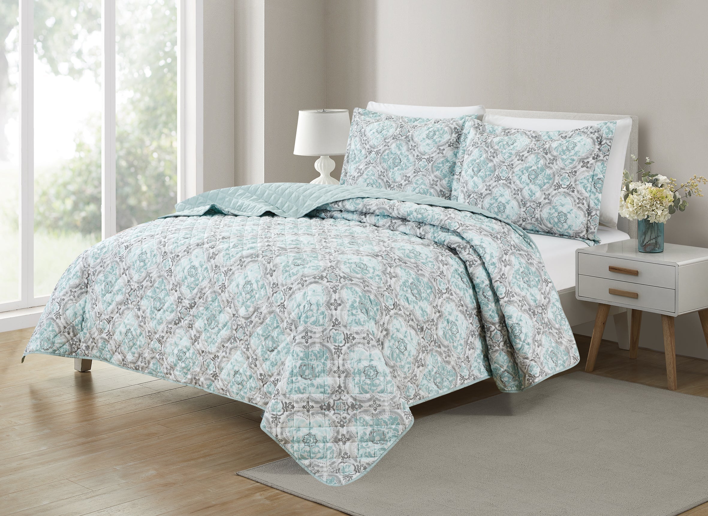  Bibb Home Bibb Home 3 Piece Printed Reversible Quilt Set - Full/Queen - Bonton