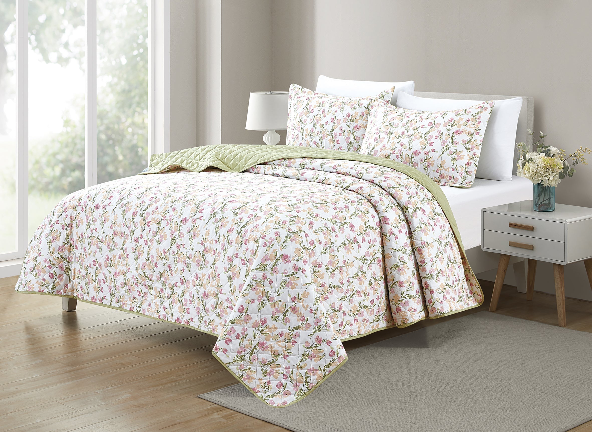  Bibb Home Bibb Home 3 Piece Printed Reversible Quilt Set - Full/Queen - Bonton