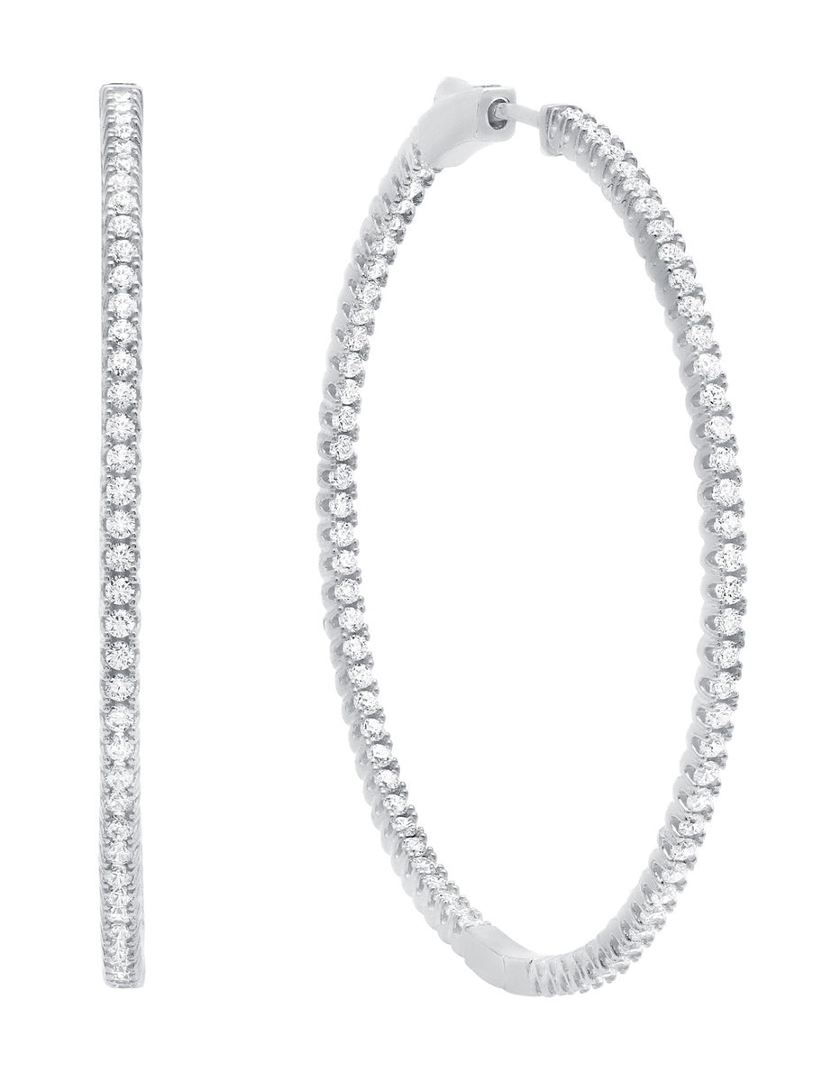  CRISLU Large Pave Hoop Earrings in Platinum - Pure Platinum - Bonton